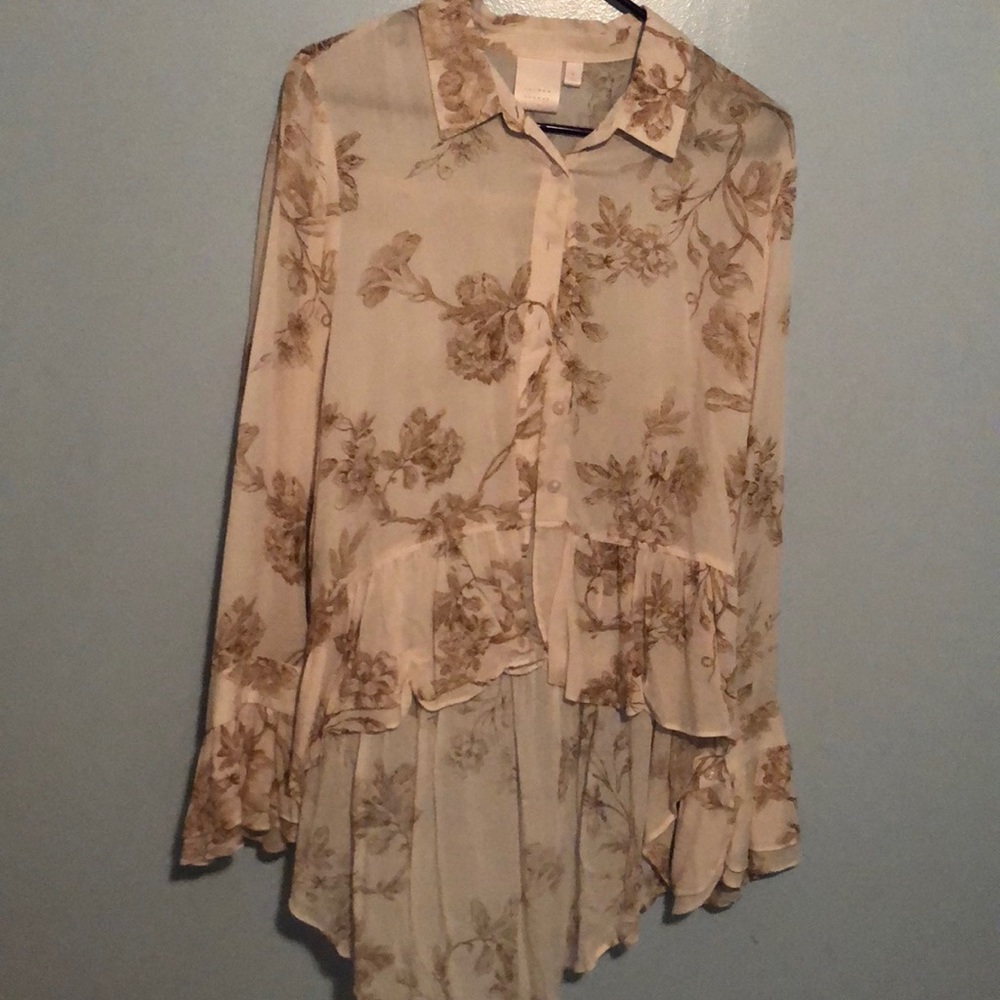 Lauren Conrad high low button down long sleeve top